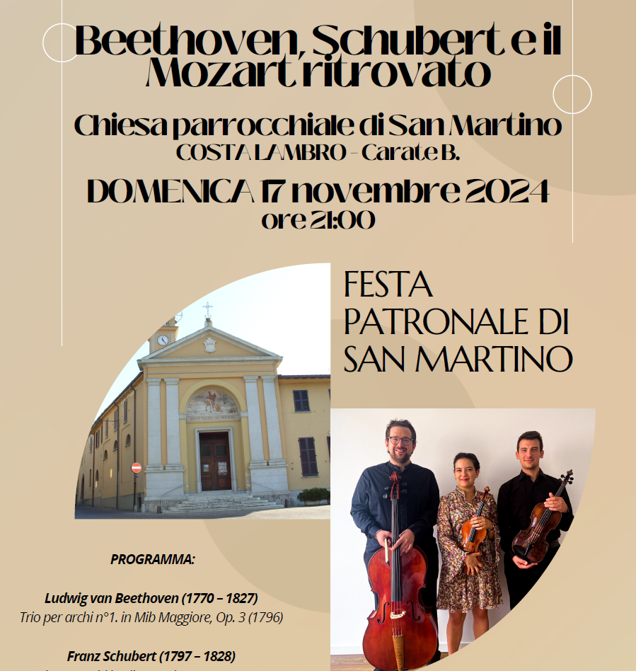 Beethoven, Schubert e il Mozart ritrovato, concerto in chiesa a Costa