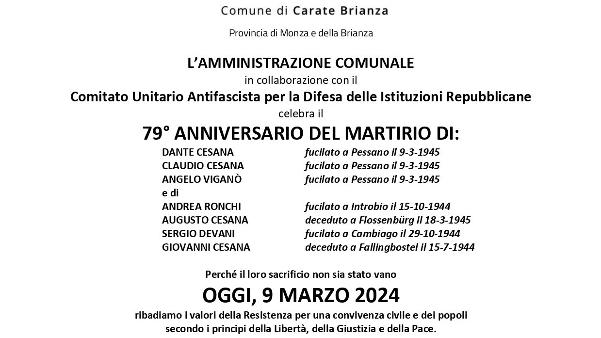 79° ANNIVERSARIO DELL'ECCIDIO DI PESSANO CON BORNAGO