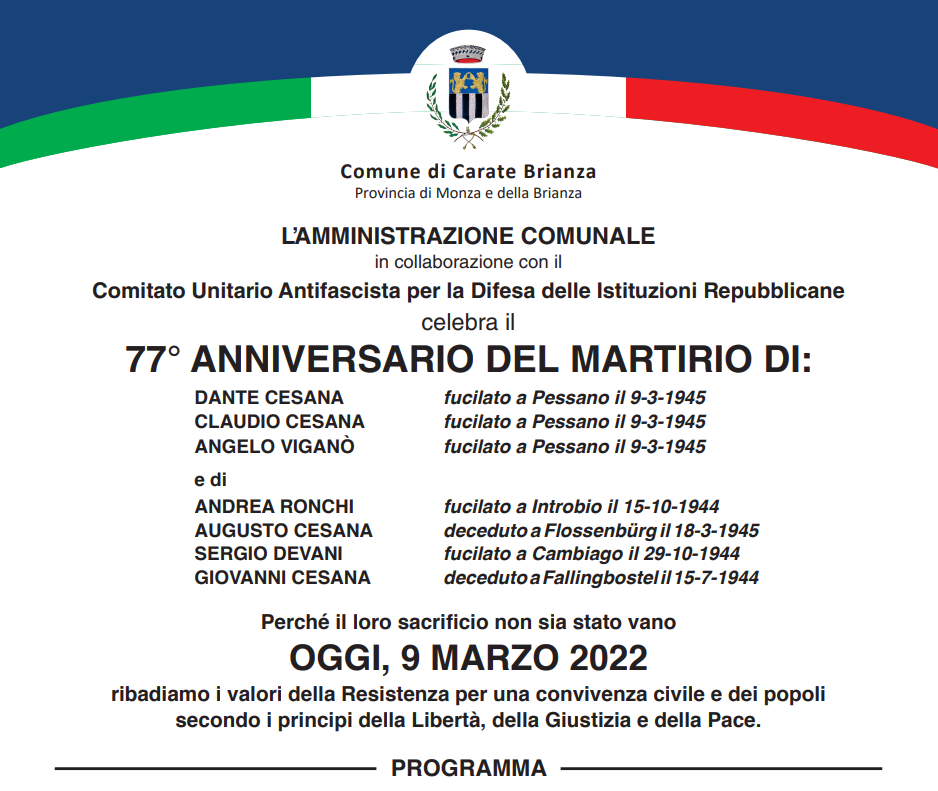 77° anniversario dell'eccidio di Pessano