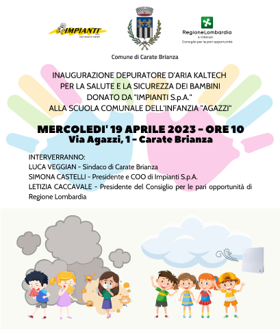 Il 19 aprile si inaugura il depuratore d'aria alla scuola dell'infanzia Agazzi