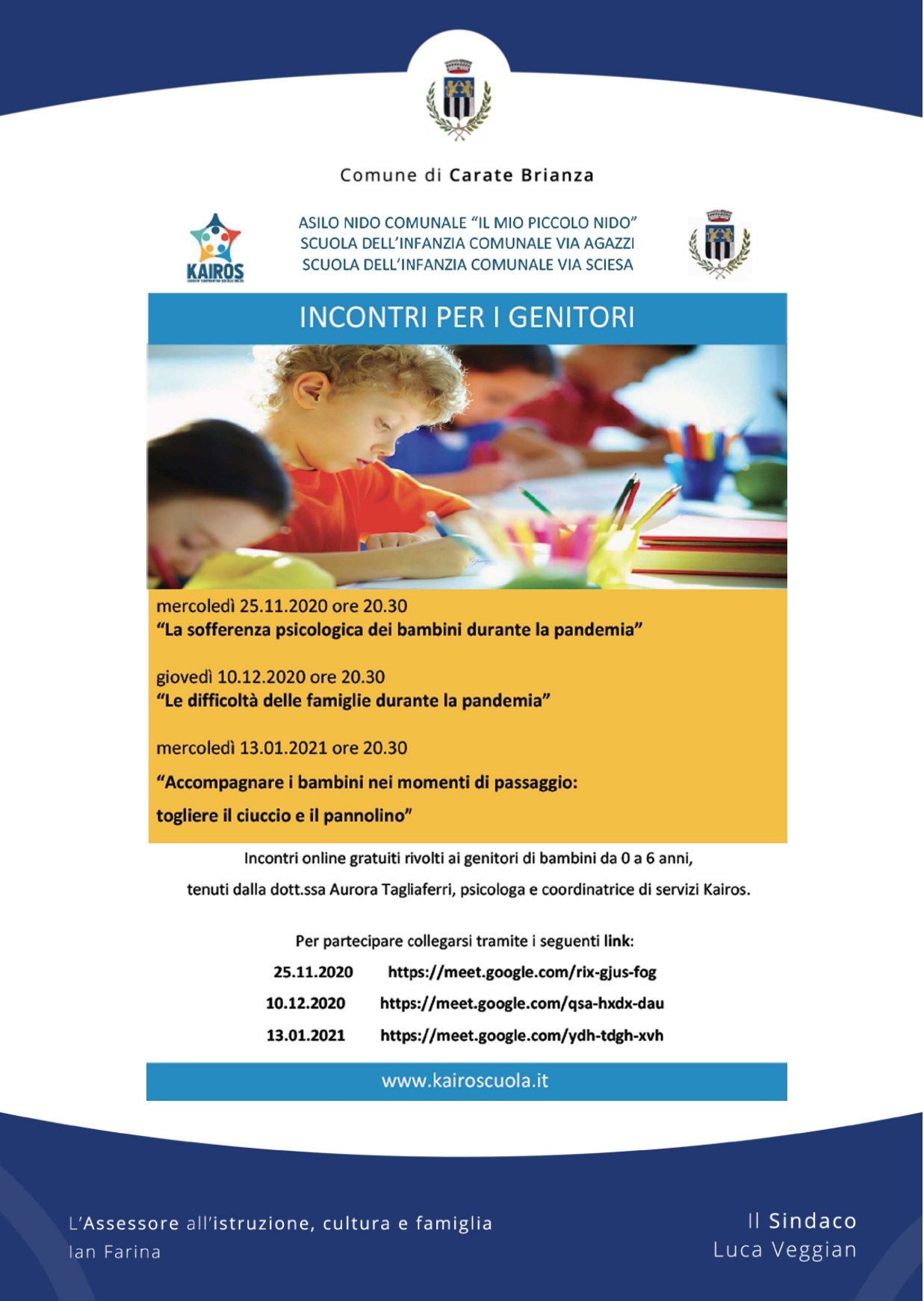Incontri online dedicati ai genitori dei bambini 0 - 6 anni