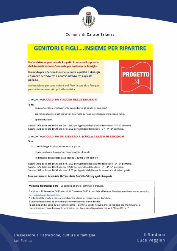 Due incontri per parlare del post lockdown: "Genitori e figli... insieme per ripartire"