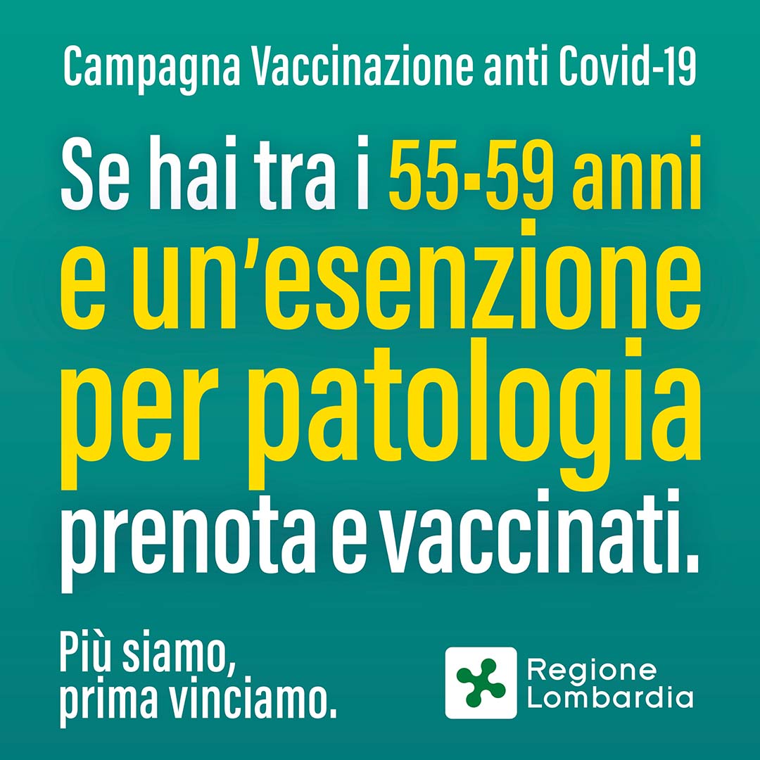 Vaccinazioni Anti-Covid Cittadini 55-59 anni con un'esenzione per patologia
