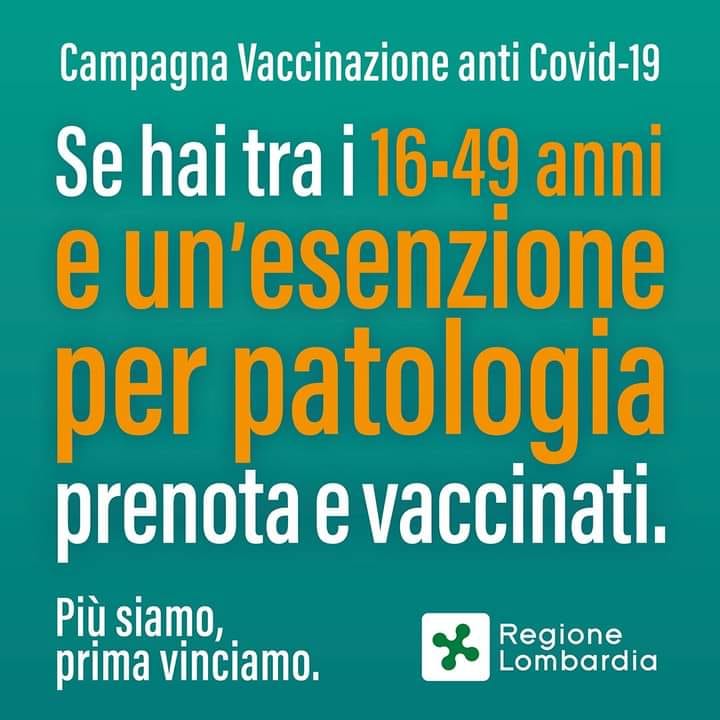 Vaccinazioni Anti-Covid Cittadini 15-49 anni con un'esenzione per patologia